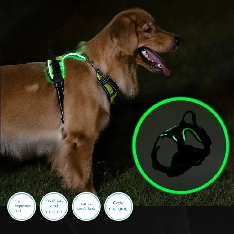 LED Glowing Luminous Dog Harnesses Vest with Three LED