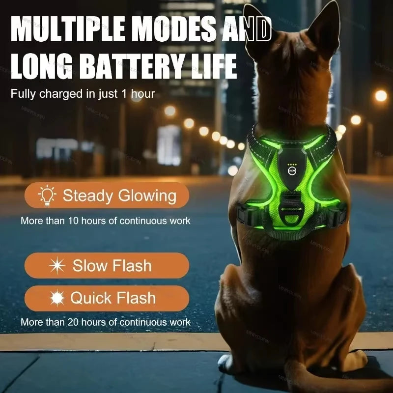 LED Glowing Luminous Dog Harnesses Vest with Three LED
