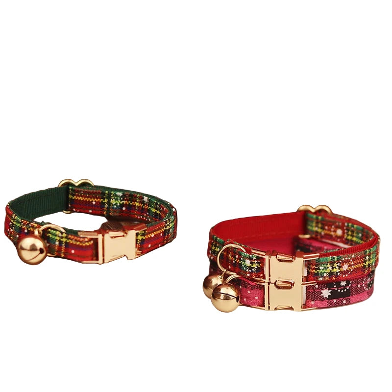 Two colourful cat collars with bells 